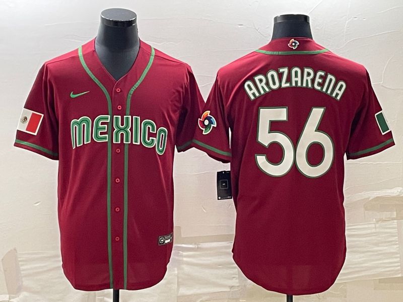 Men 2023 World Cub Mexico #56 Arozarena Red Nike MLB Jersey1